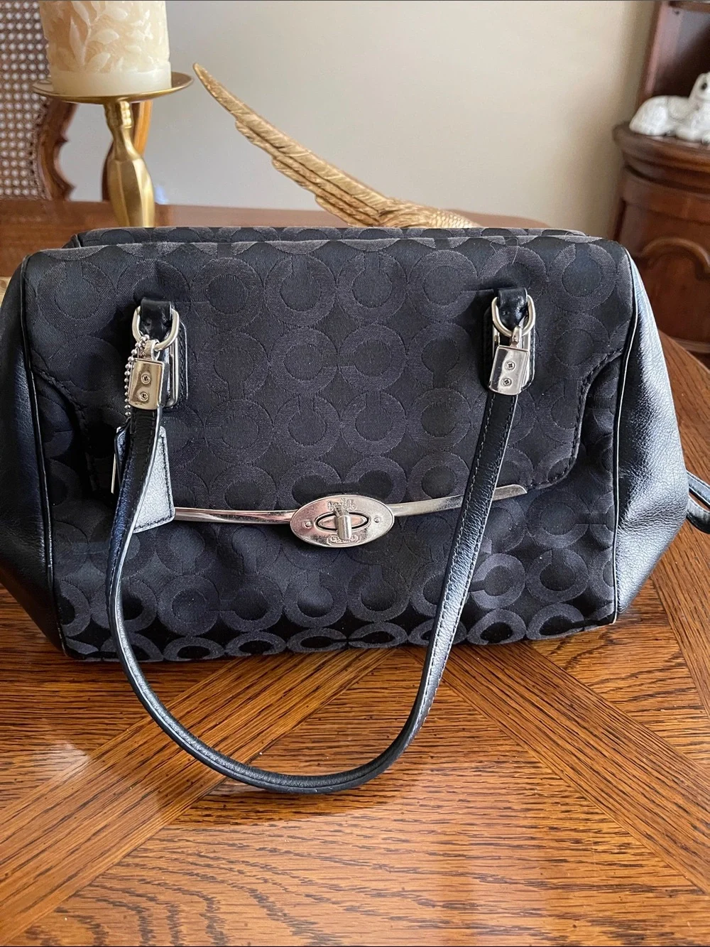 Coach Black Signature Canvas Satchel with Silver Hardware
